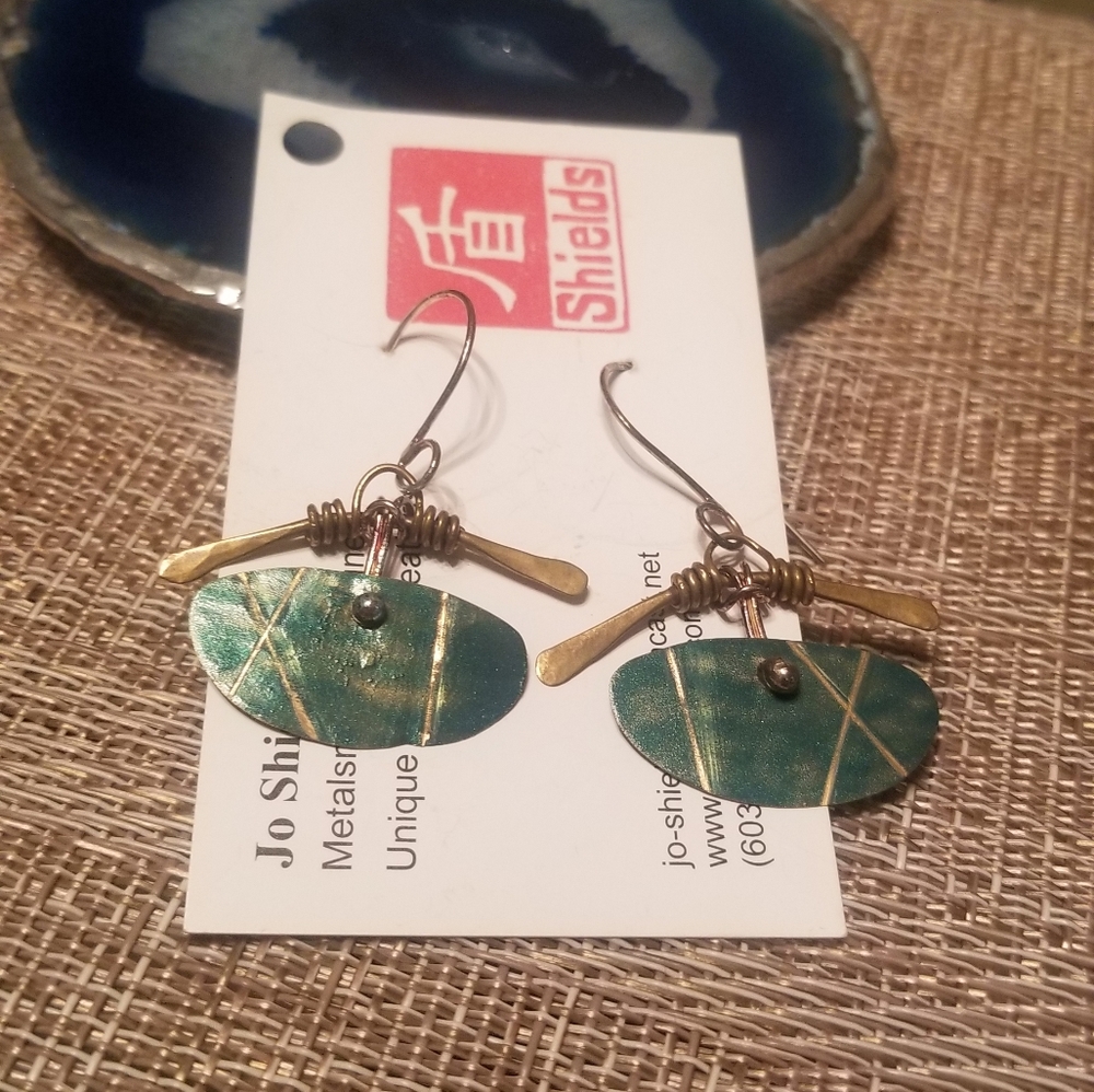 Silver and Brass with Enamel Handmade Earrings